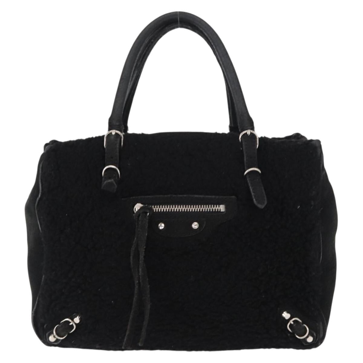 BALENCIAGA Paper Mini Hand Bag Mouton Black Silver Auth bs31650