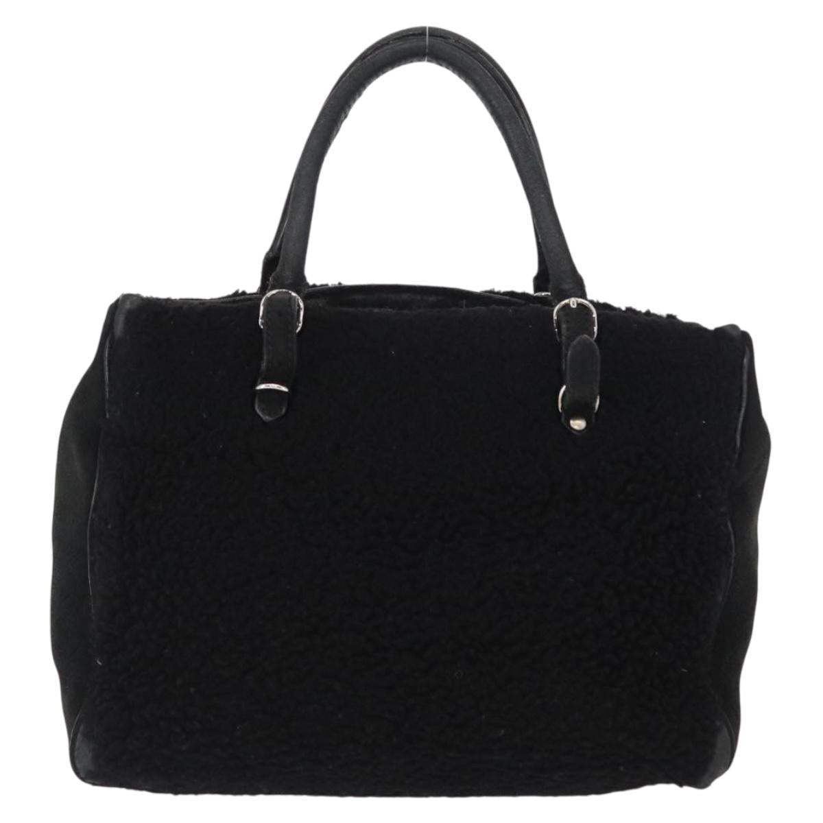 BALENCIAGA Paper Mini Hand Bag Mouton Black Silver Auth bs31650