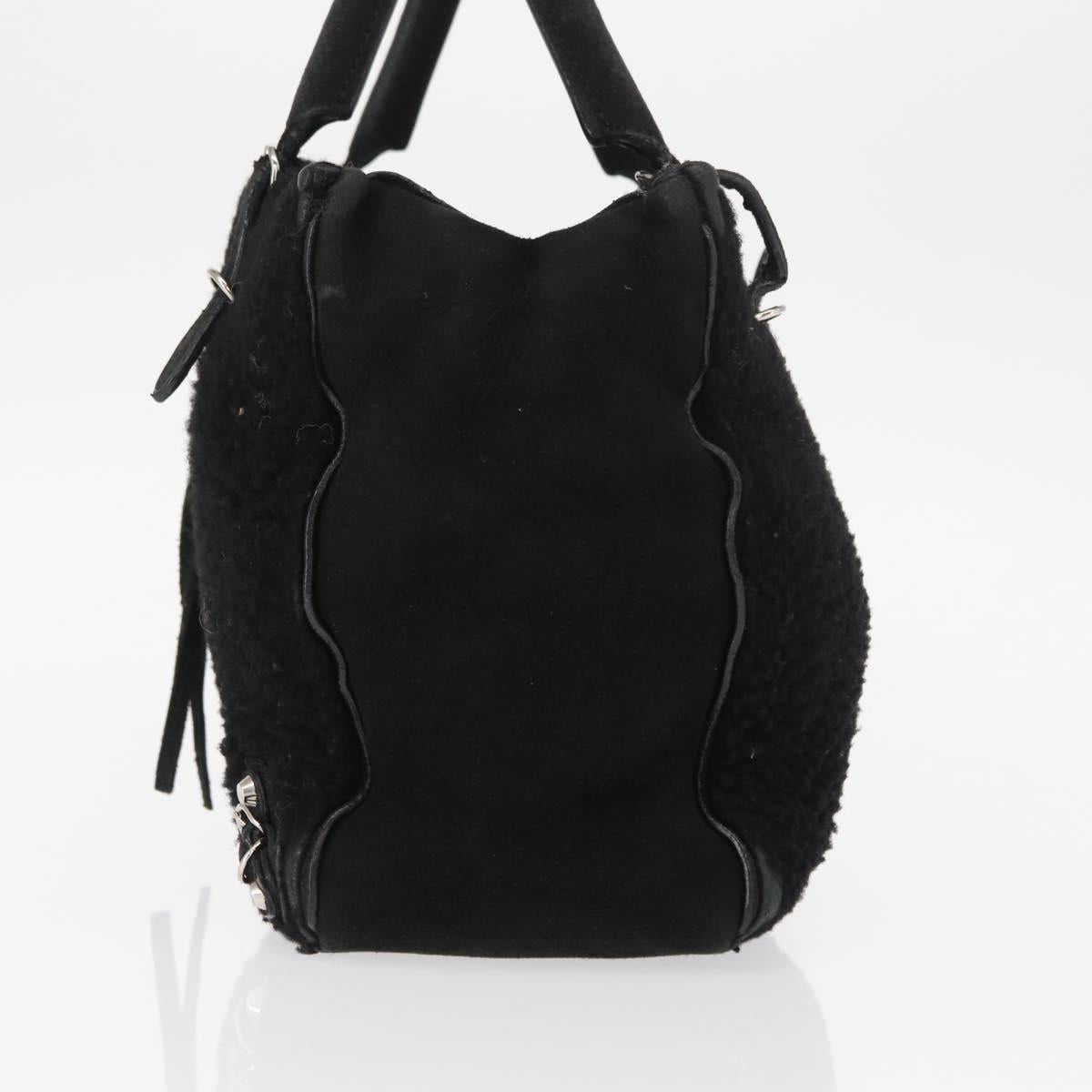 BALENCIAGA Paper Mini Hand Bag Mouton Black Silver Auth bs31650