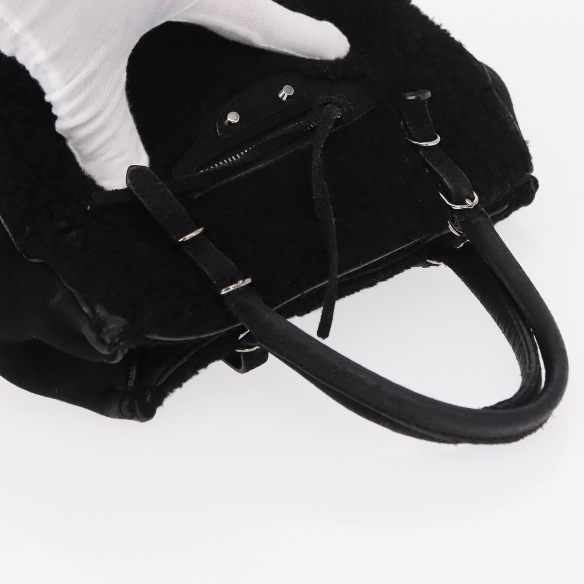 BALENCIAGA Paper Mini Hand Bag Mouton Black Silver Auth bs31650