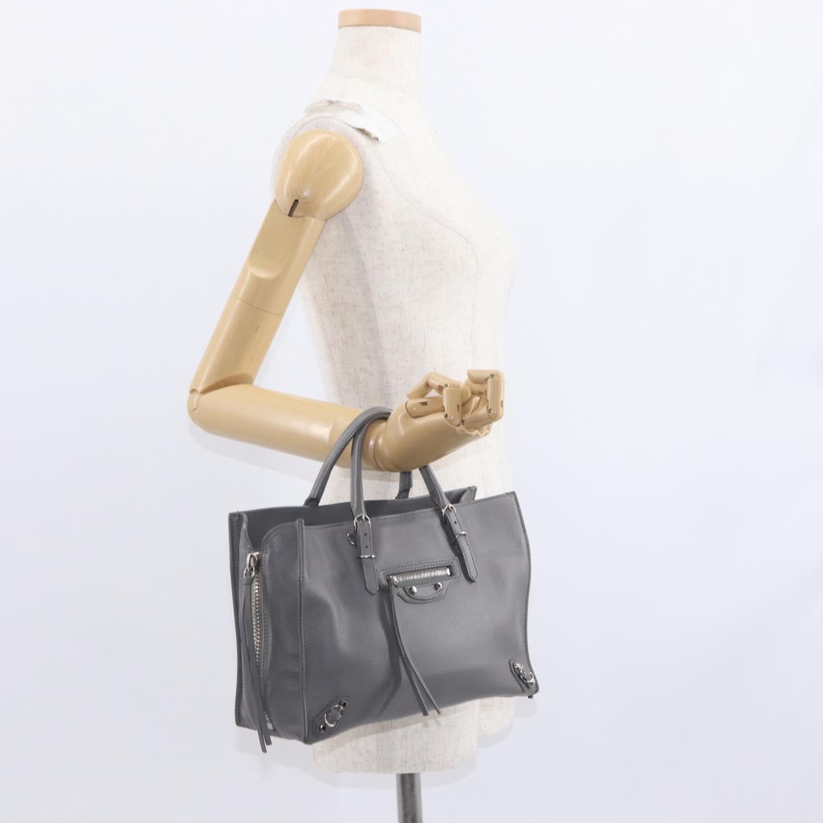 BALENCIAGA Paper B4 Hand Bag Leather Gray Silver 370926 Auth bs31651V