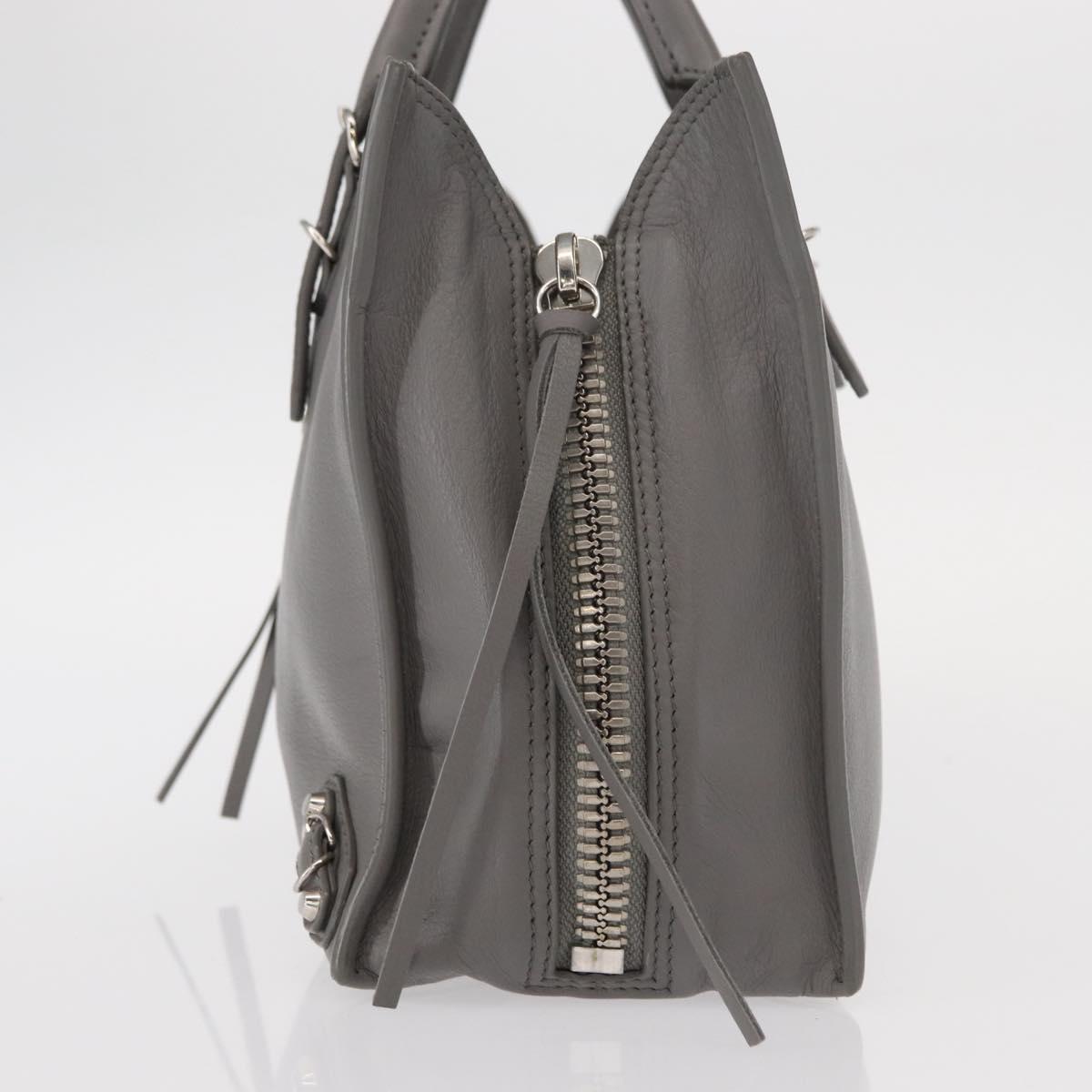 BALENCIAGA Paper B4 Hand Bag Leather Gray Silver 370926 Auth bs31651V