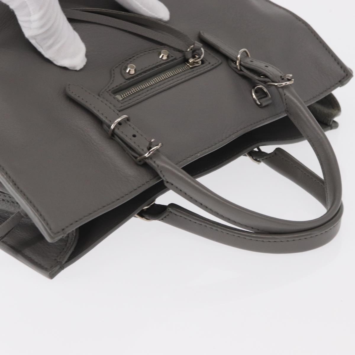 BALENCIAGA Paper B4 Hand Bag Leather Gray Silver 370926 Auth bs31651V