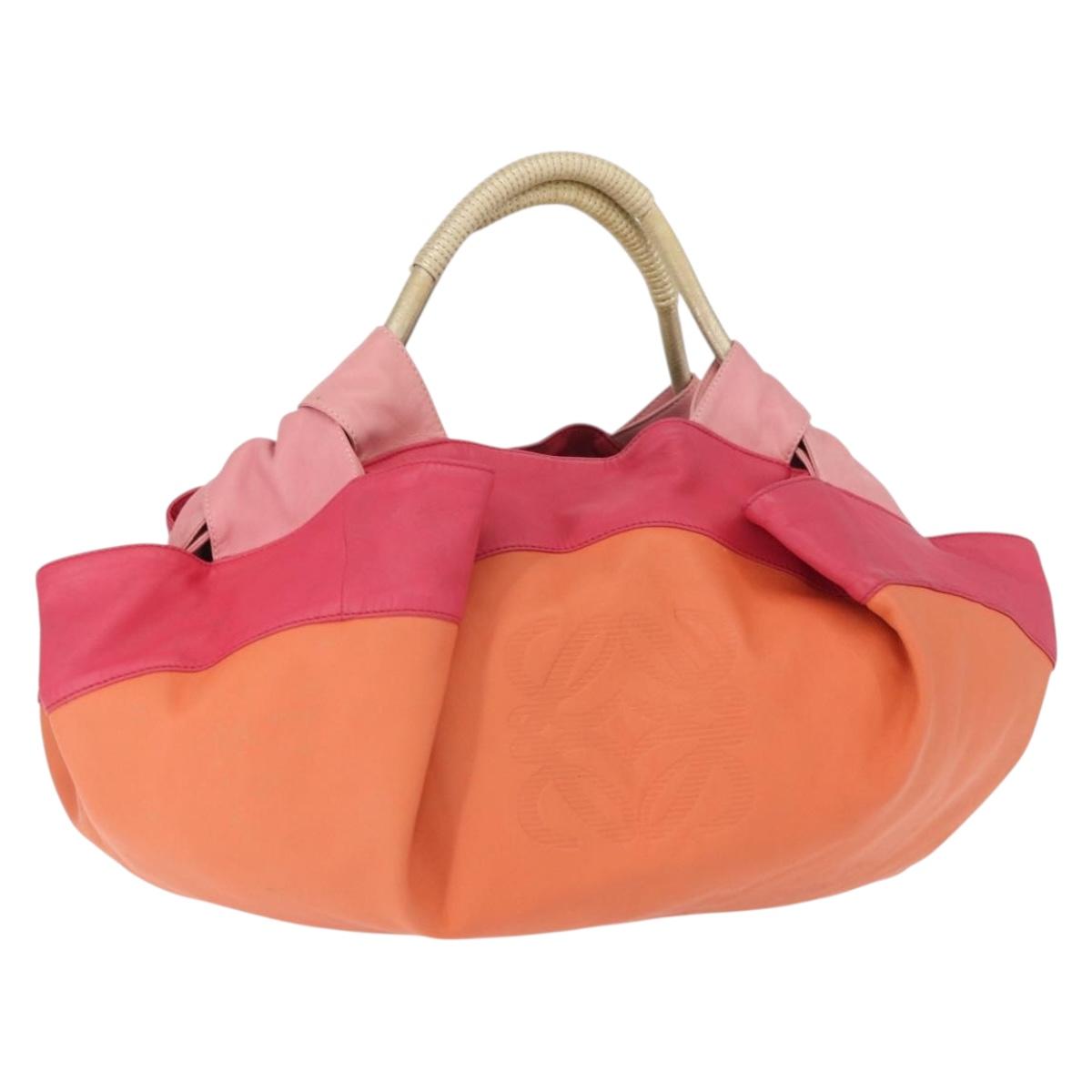 LOEWE Nappa Aire Anagram Hand Bag Leather Orange Auth bs31653