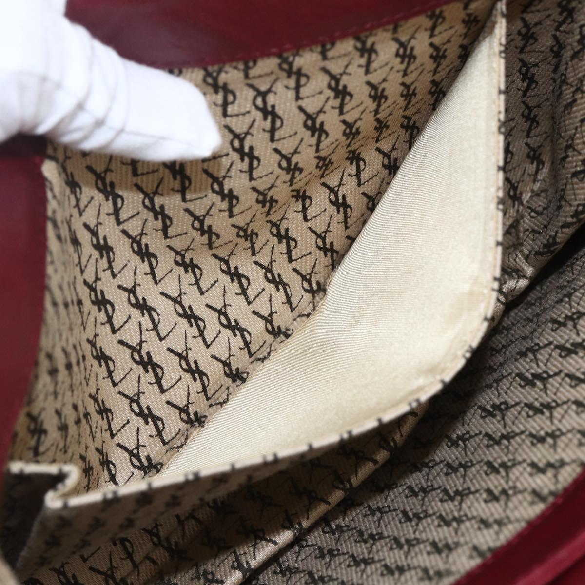 SAINT LAURENT Shoulder Bag Leather Red Gold Auth bs31658