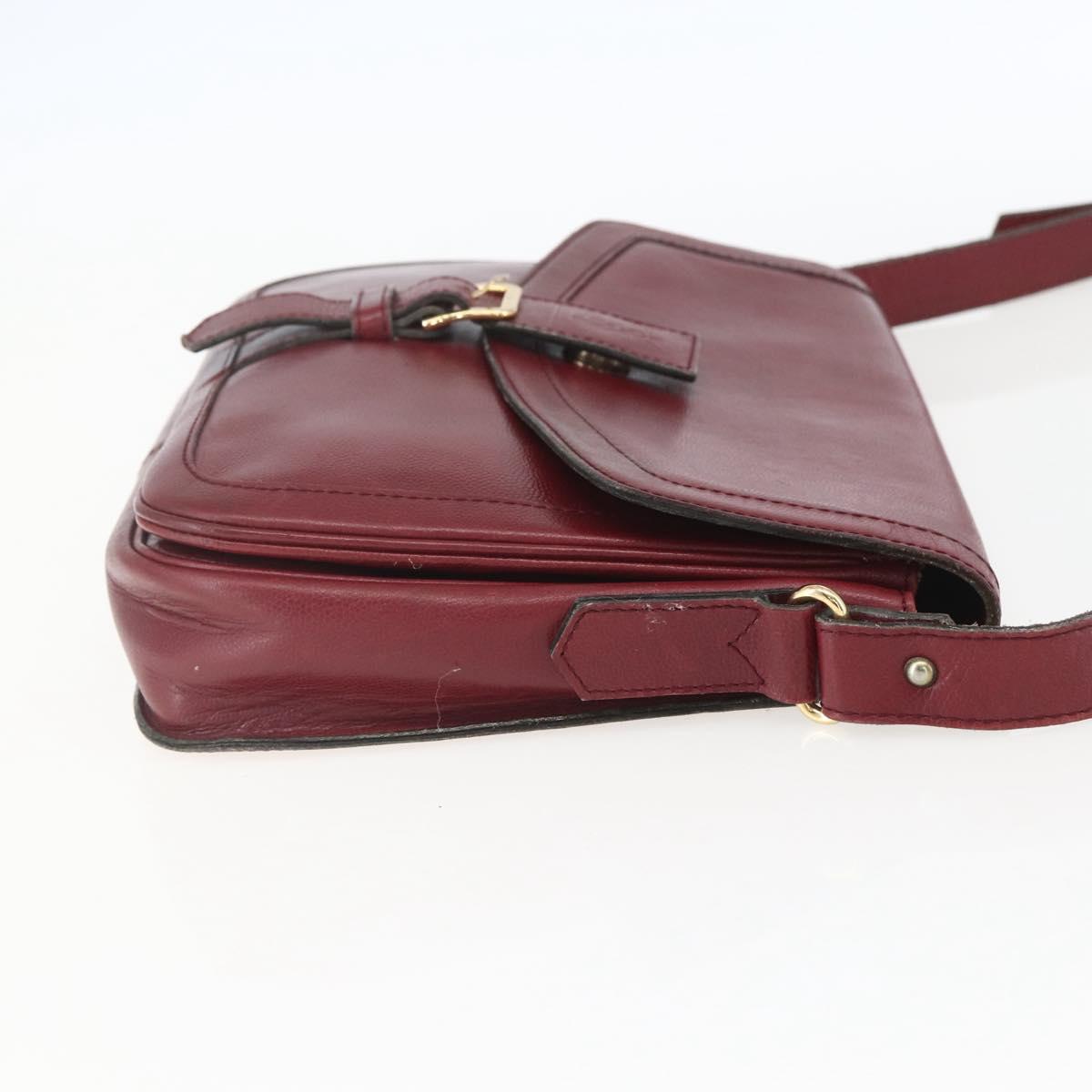 SAINT LAURENT Shoulder Bag Leather Red Gold Auth bs31658