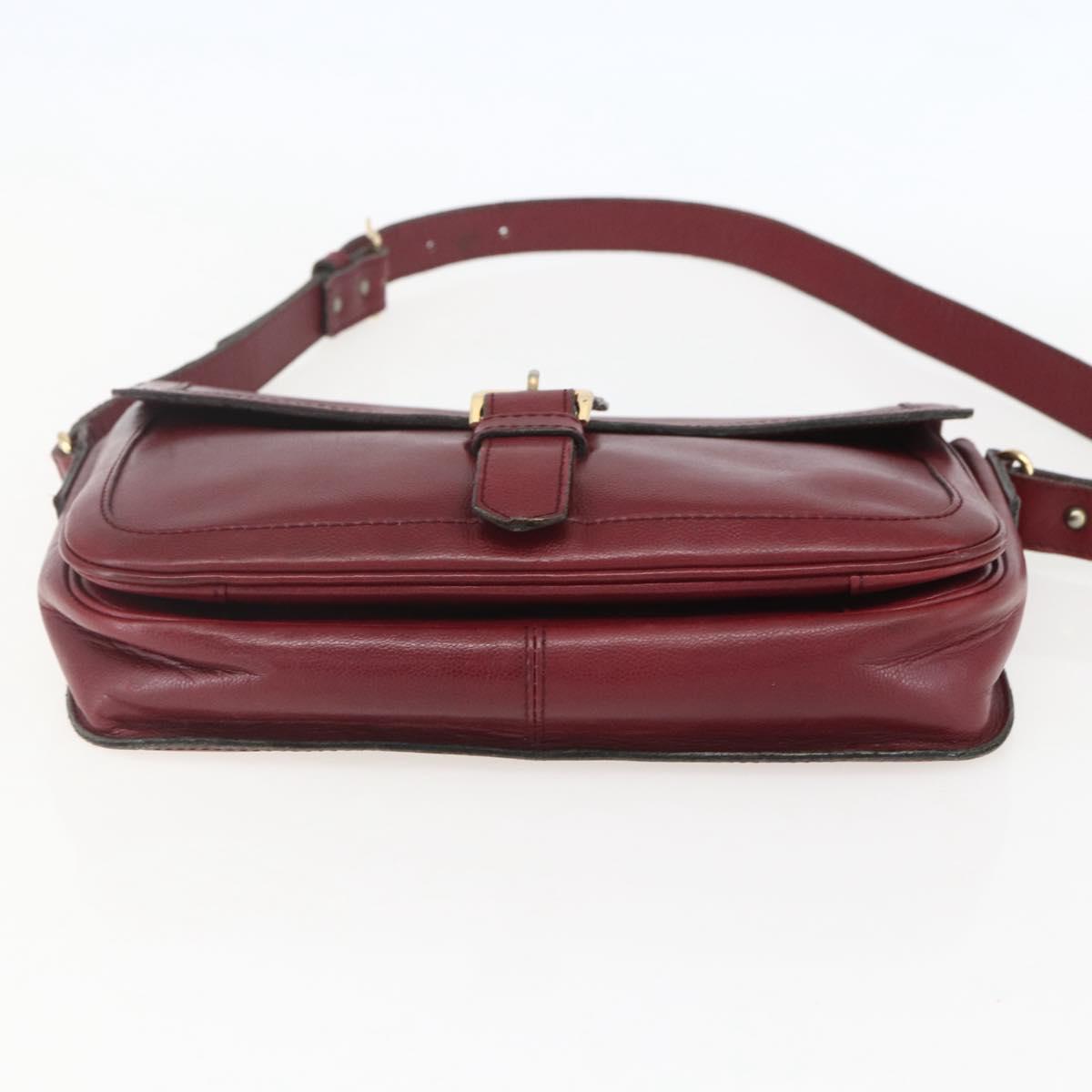 SAINT LAURENT Shoulder Bag Leather Red Gold Auth bs31658
