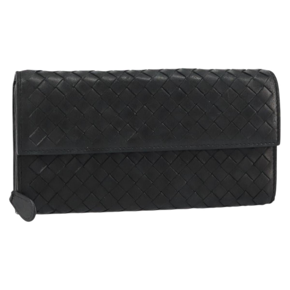 BOTTEGA VENETA INTRECCIATO Long Wallet Leather Black Auth bs31659