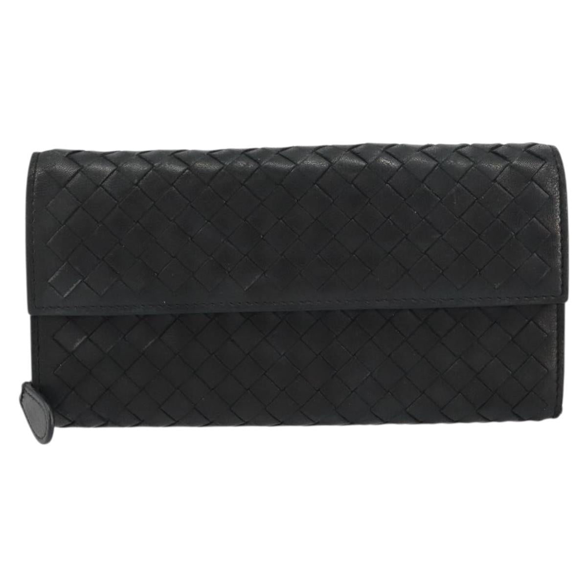 BOTTEGA VENETA INTRECCIATO Long Wallet Leather Black Auth bs31659