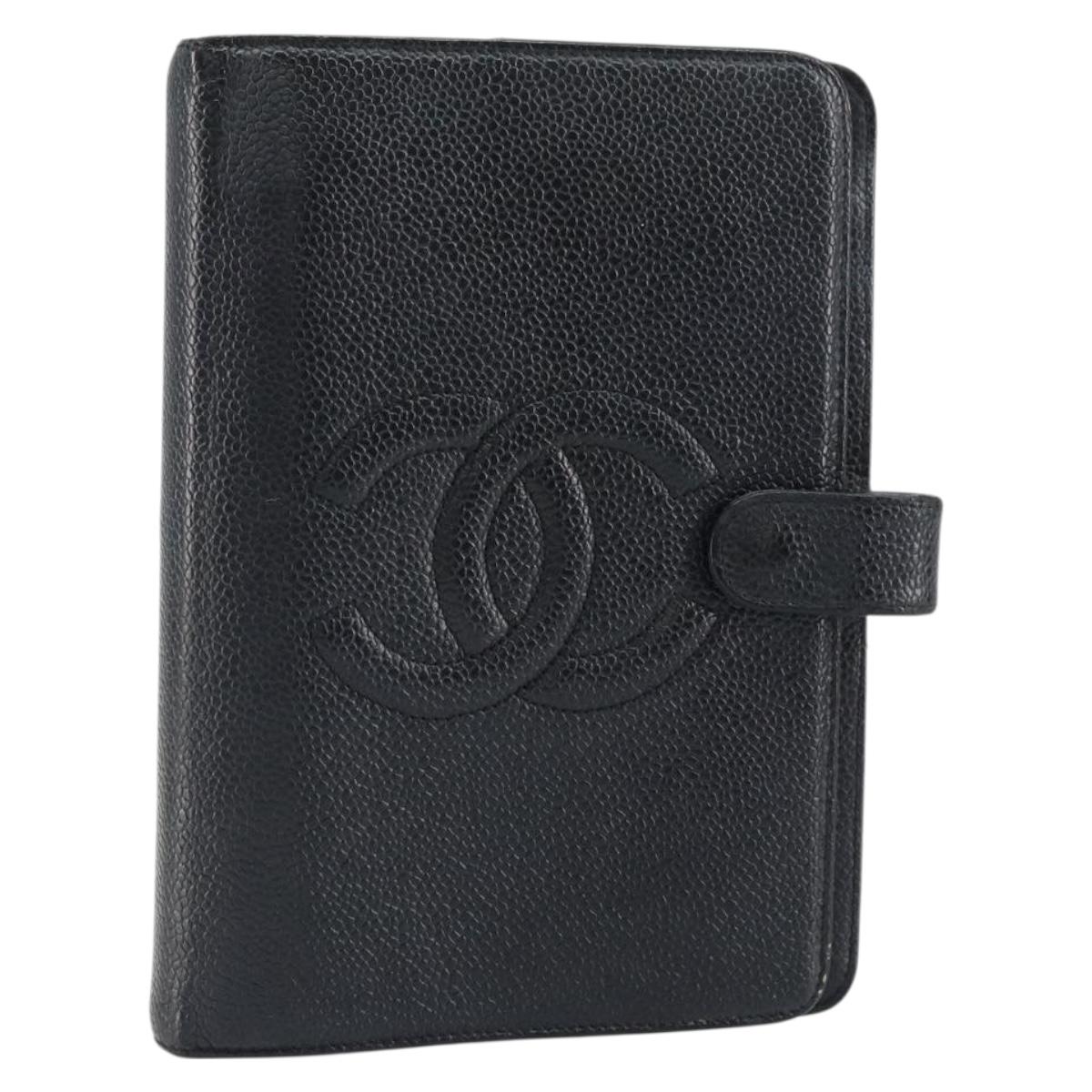 CHANEL Agenda Day Planner Cover Caviar Skin Black Gold CC Auth bs31674