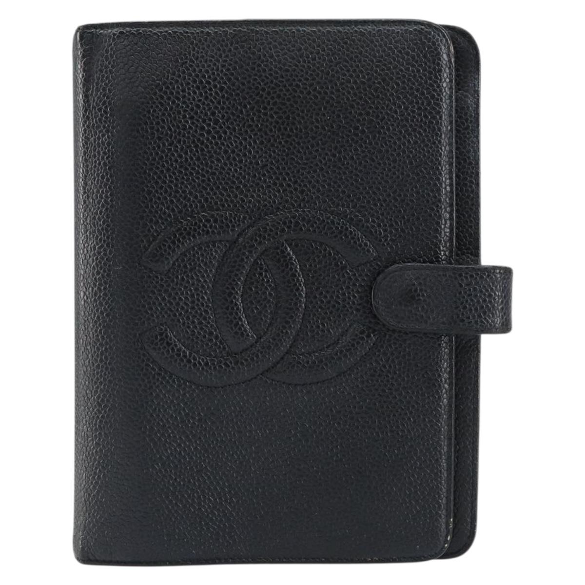 CHANEL Agenda Day Planner Cover Caviar Skin Black Gold CC Auth bs31674