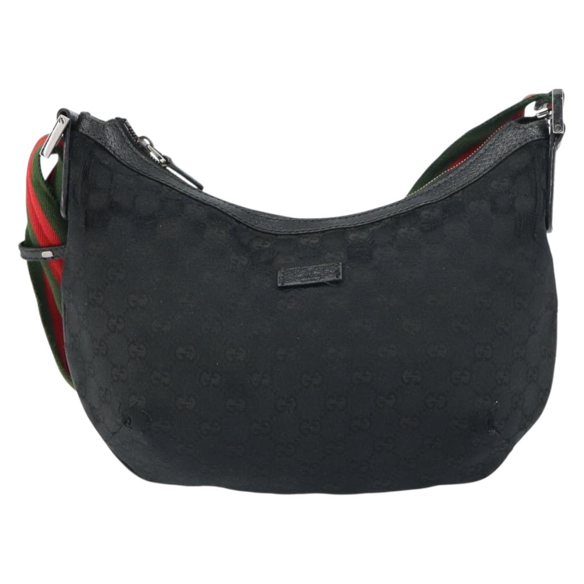 GUCCI GG Canvas Shoulder Bag Black Silver 181092 Auth bs31680