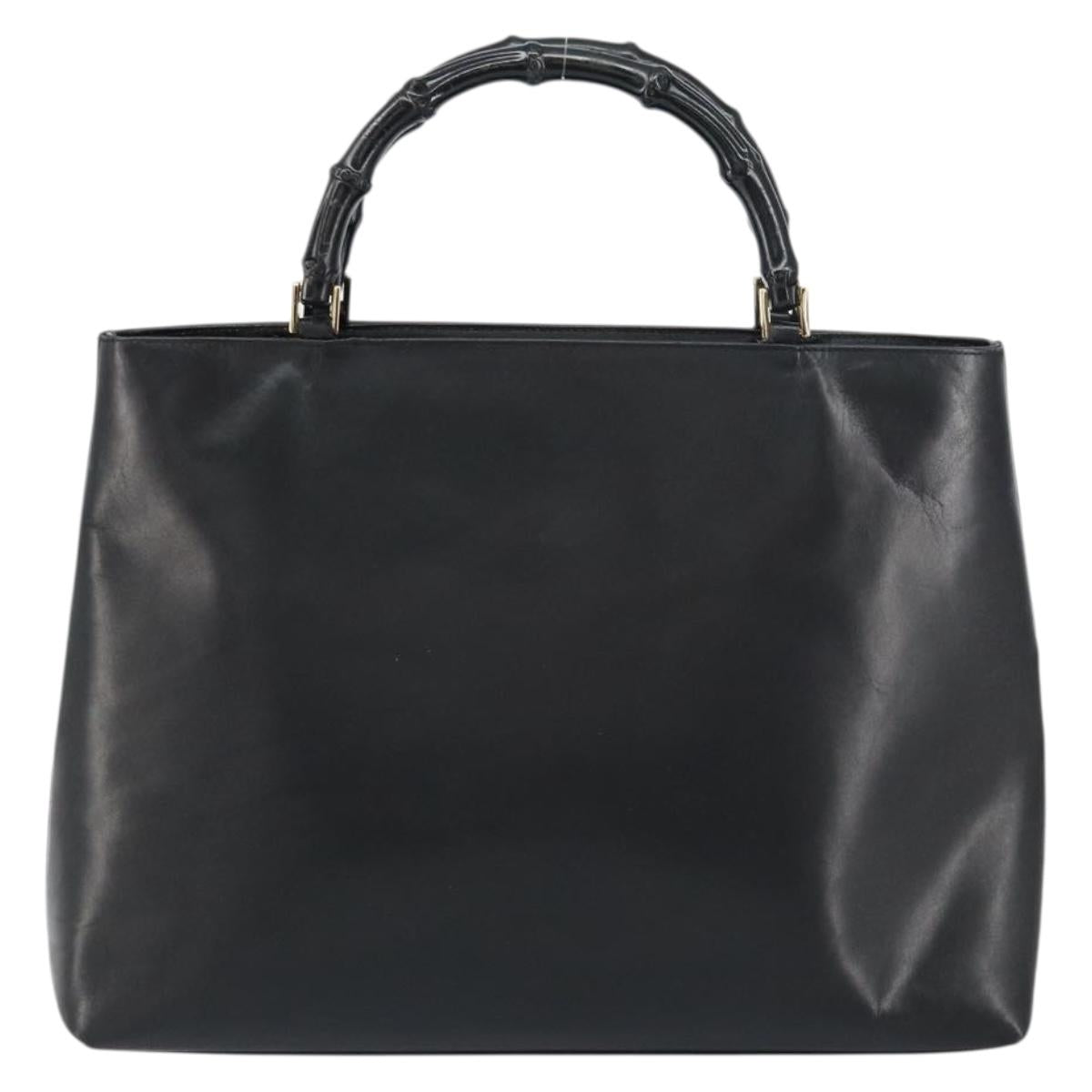 GUCCI Bamboo Hand Bag Leather Black Gold 002 2122 0507 Auth bs31682