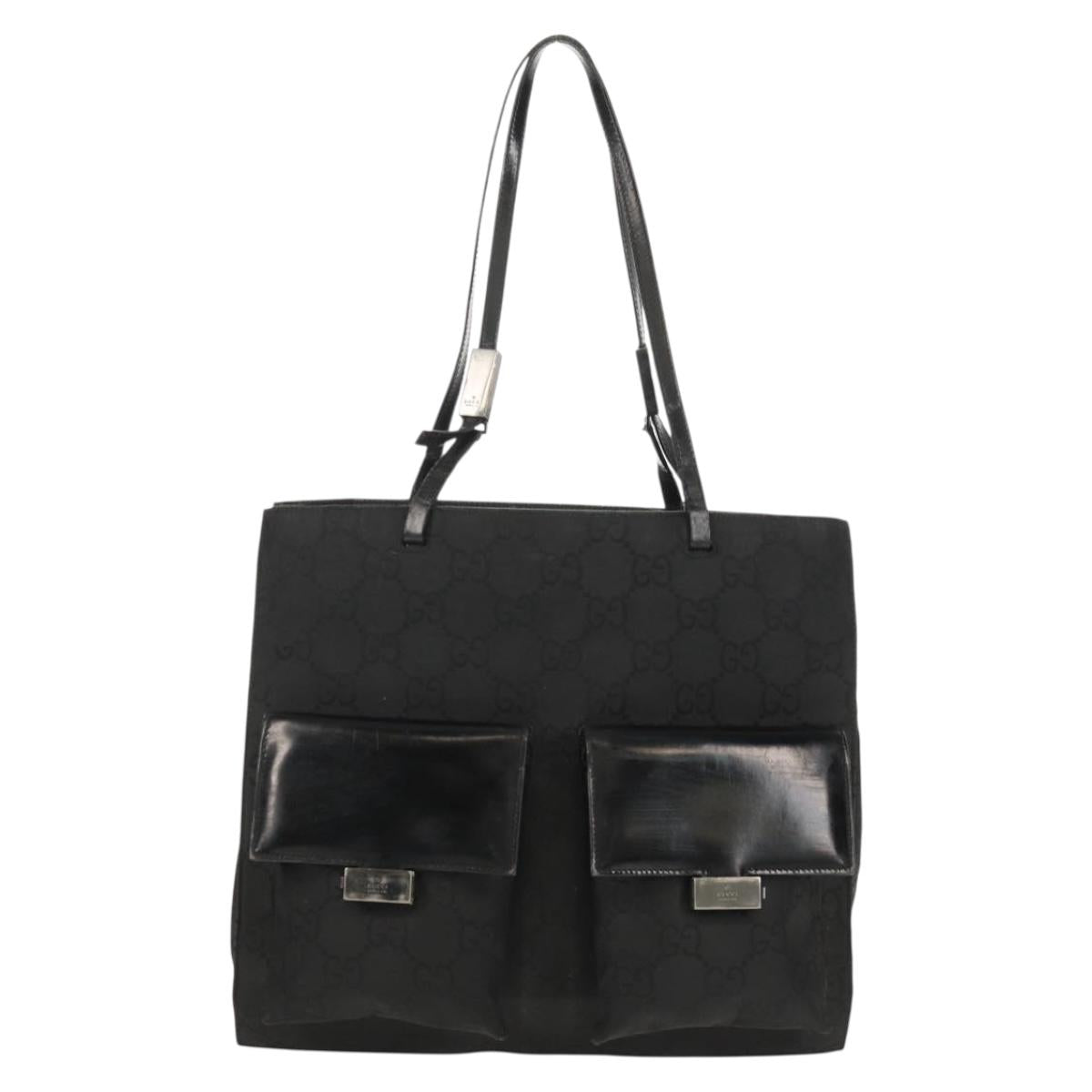GUCCI GG Canvas Tote Bag Black Silver 002 1021 Auth bs31689