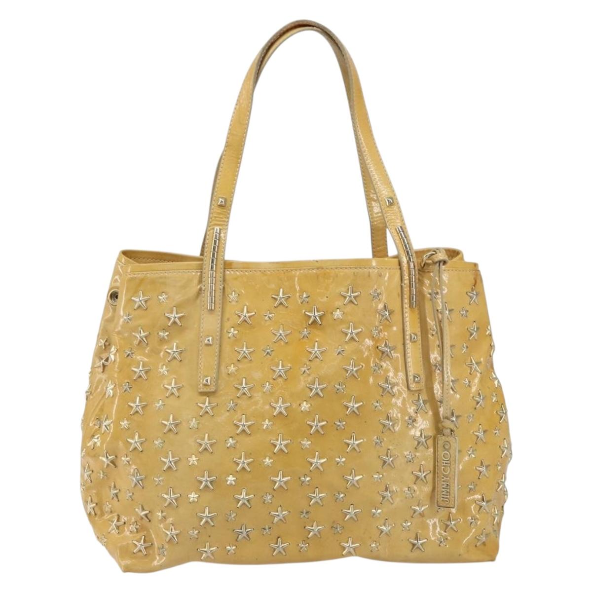 Jimmy Choo Studs Tote Bag Enamel Yellow Gold Auth bs31691