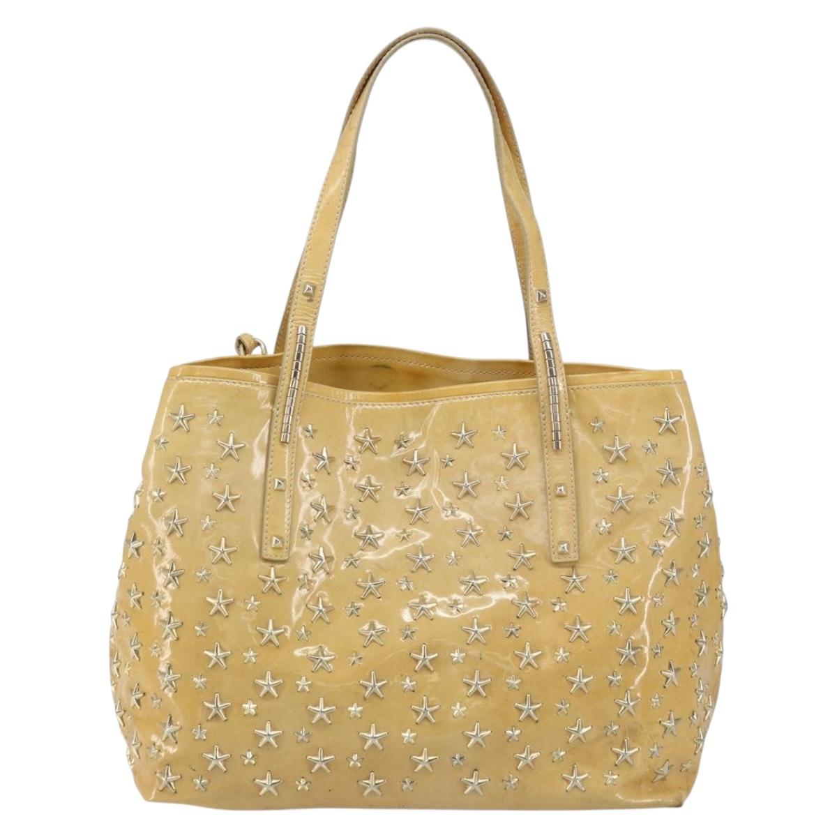 Jimmy Choo Studs Tote Bag Enamel Yellow Gold Auth bs31691