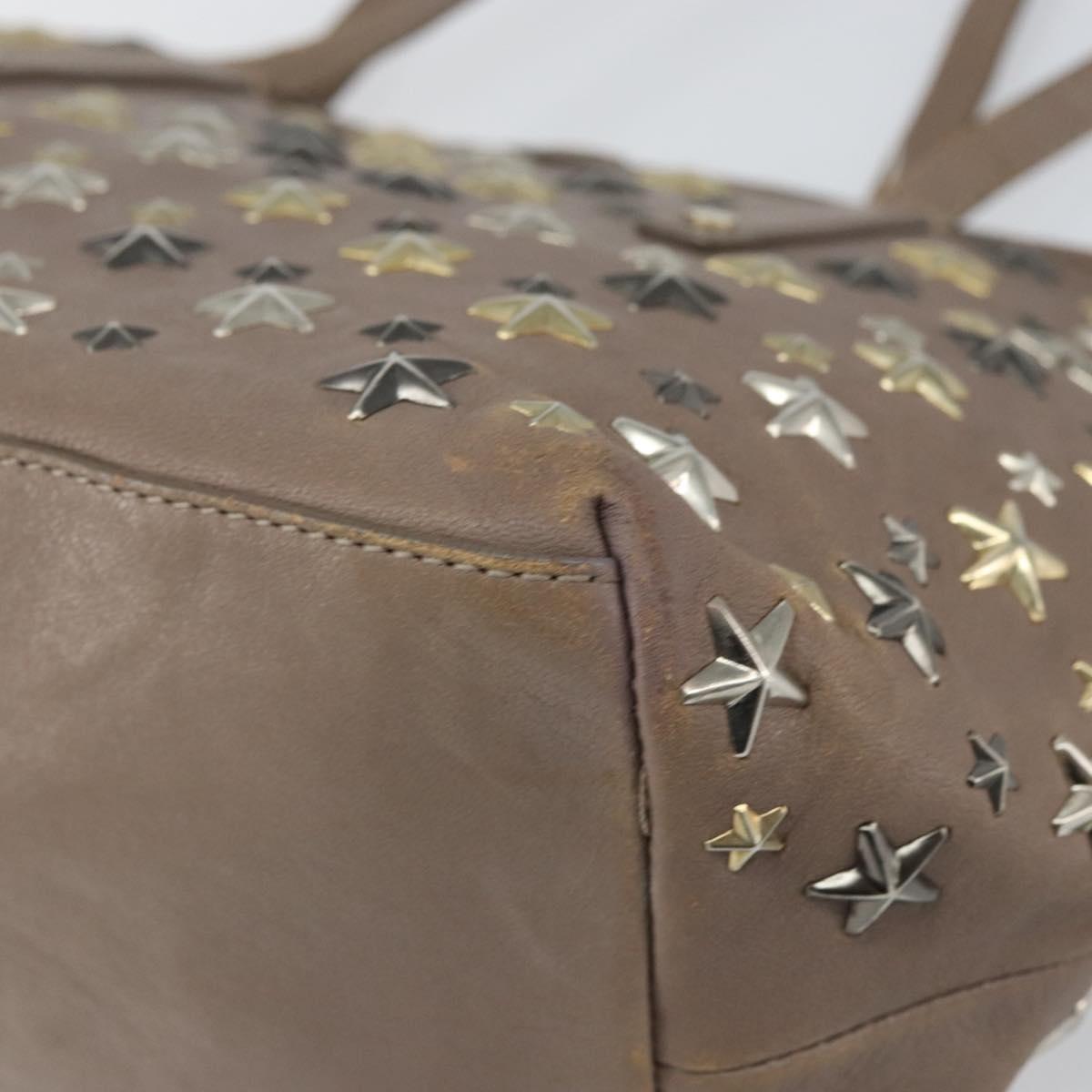 Jimmy Choo Studs Tote Bag Leather Gray Gold Auth bs31692