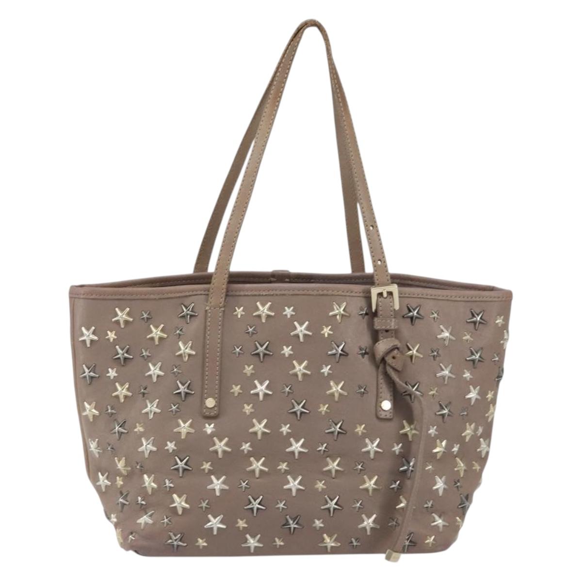 Jimmy Choo Studs Tote Bag Leather Gray Gold Auth bs31692