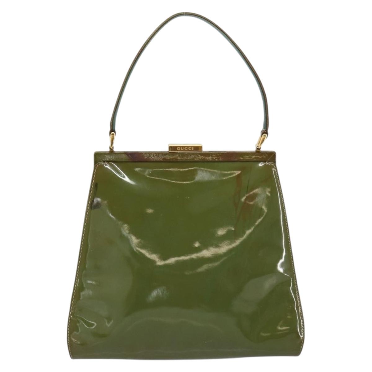 GUCCI Hand Bag Enamel Green Gold 000 2046 0300 Auth bs31693