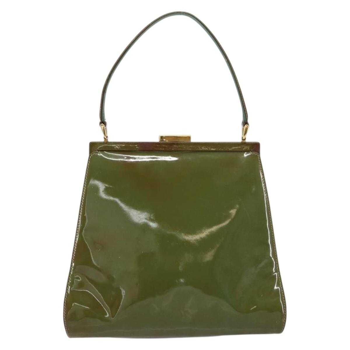GUCCI Hand Bag Enamel Green Gold 000 2046 0300 Auth bs31693