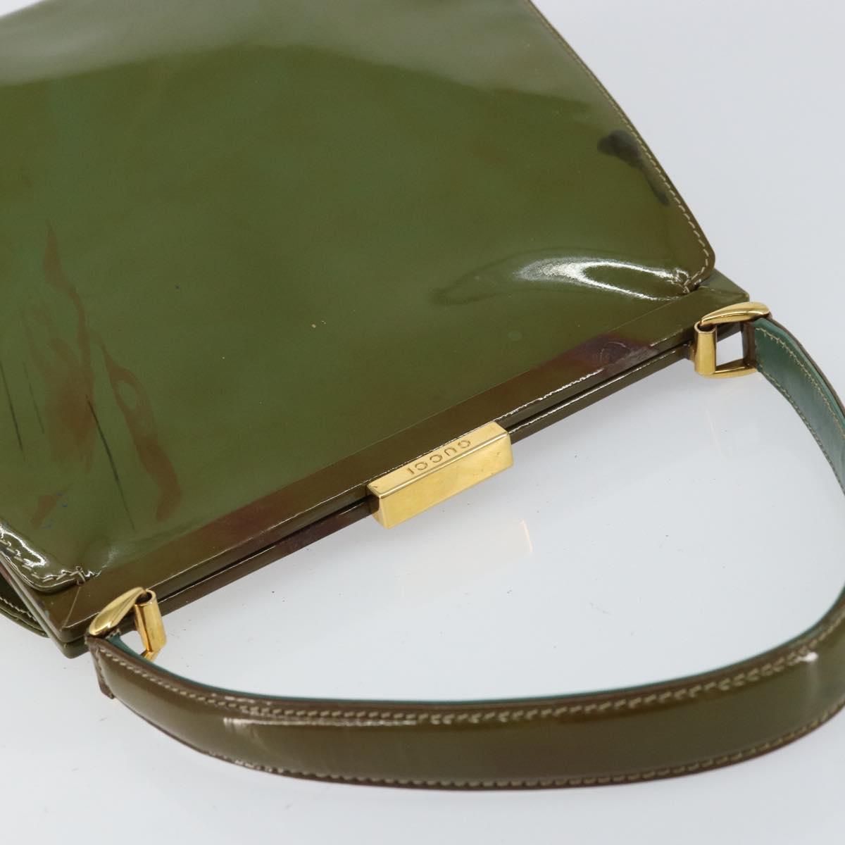 GUCCI Hand Bag Enamel Green Gold 000 2046 0300 Auth bs31693