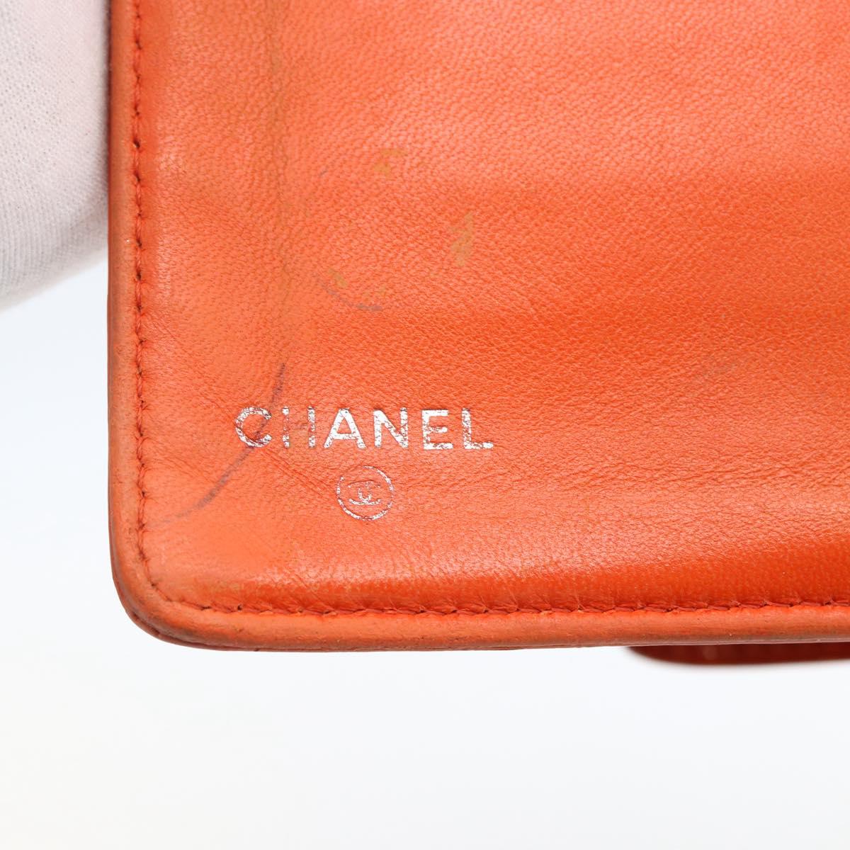CHANEL Icon line Long Wallet Enamel Orange CC Auth bs31694