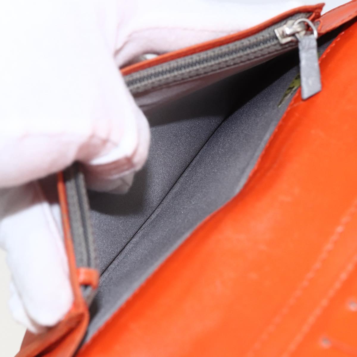 CHANEL Icon line Long Wallet Enamel Orange CC Auth bs31694