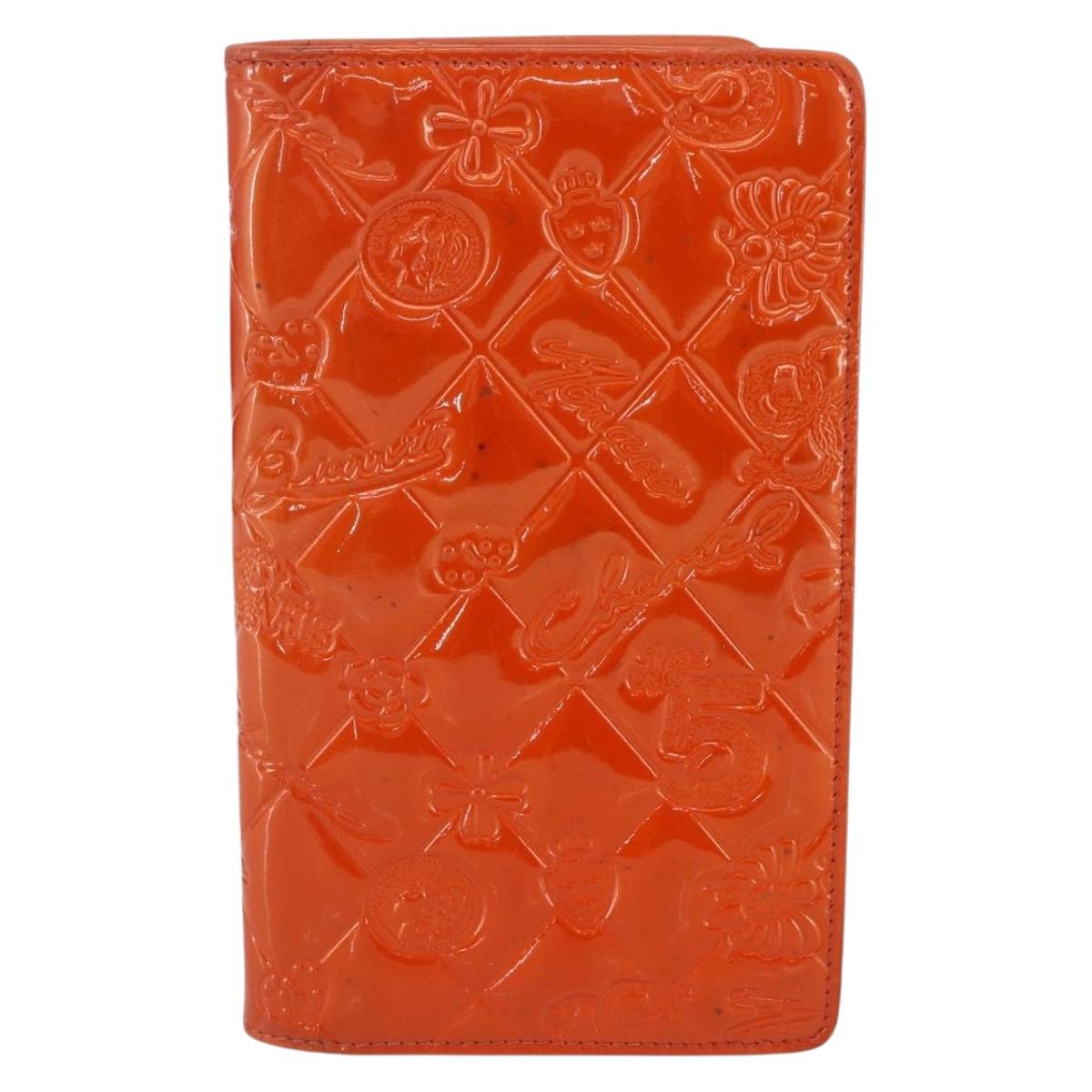 CHANEL Icon line Long Wallet Enamel Orange CC Auth bs31694