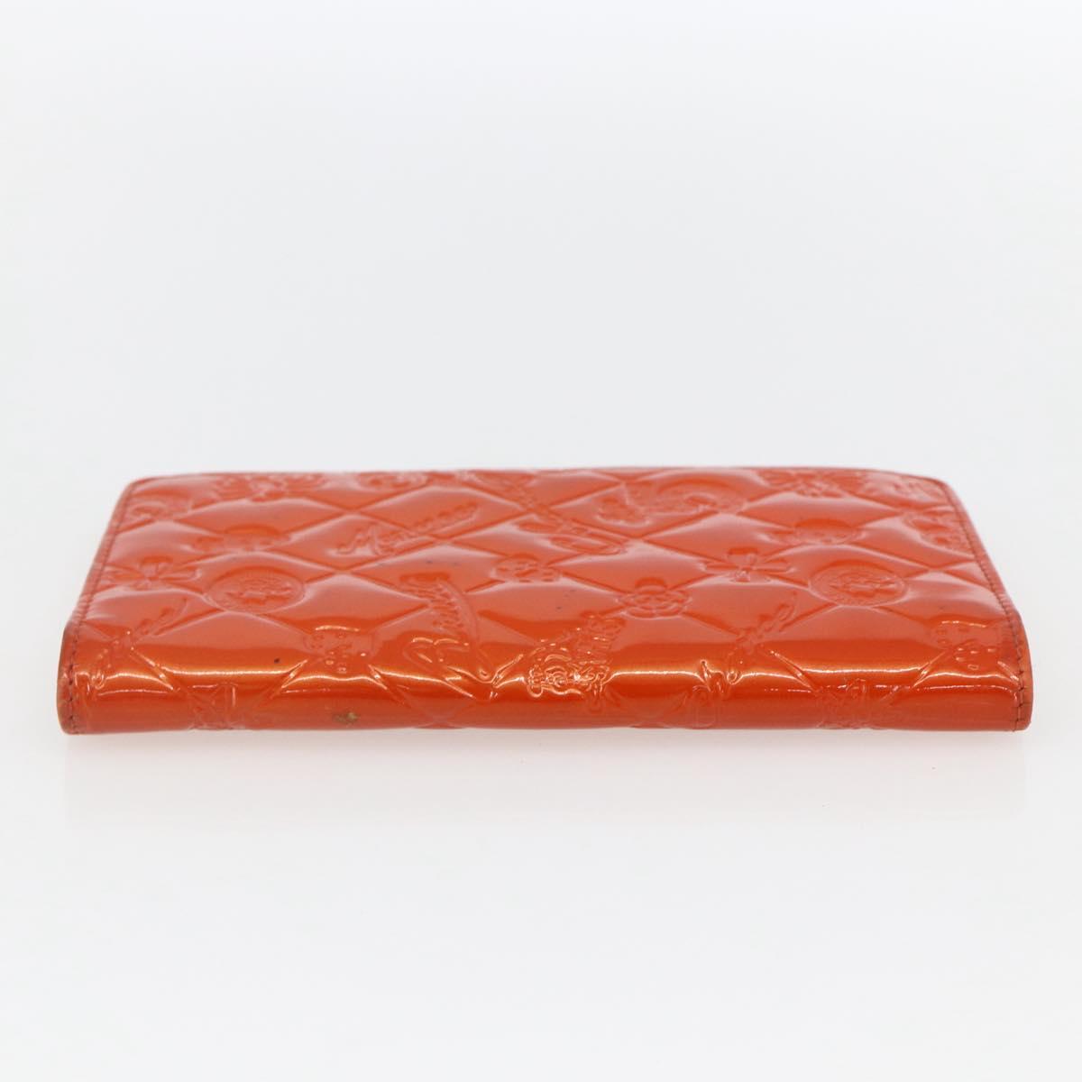 CHANEL Icon line Long Wallet Enamel Orange CC Auth bs31694