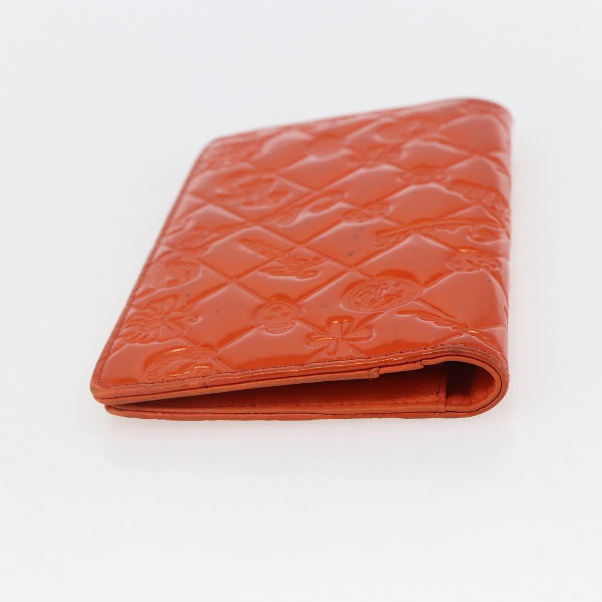 CHANEL Icon line Long Wallet Enamel Orange CC Auth bs31694