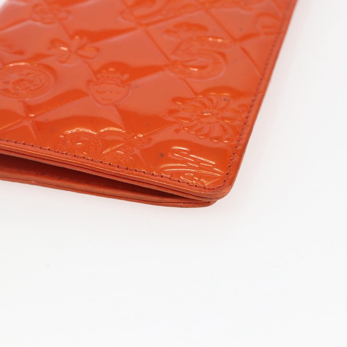 CHANEL Icon line Long Wallet Enamel Orange CC Auth bs31694