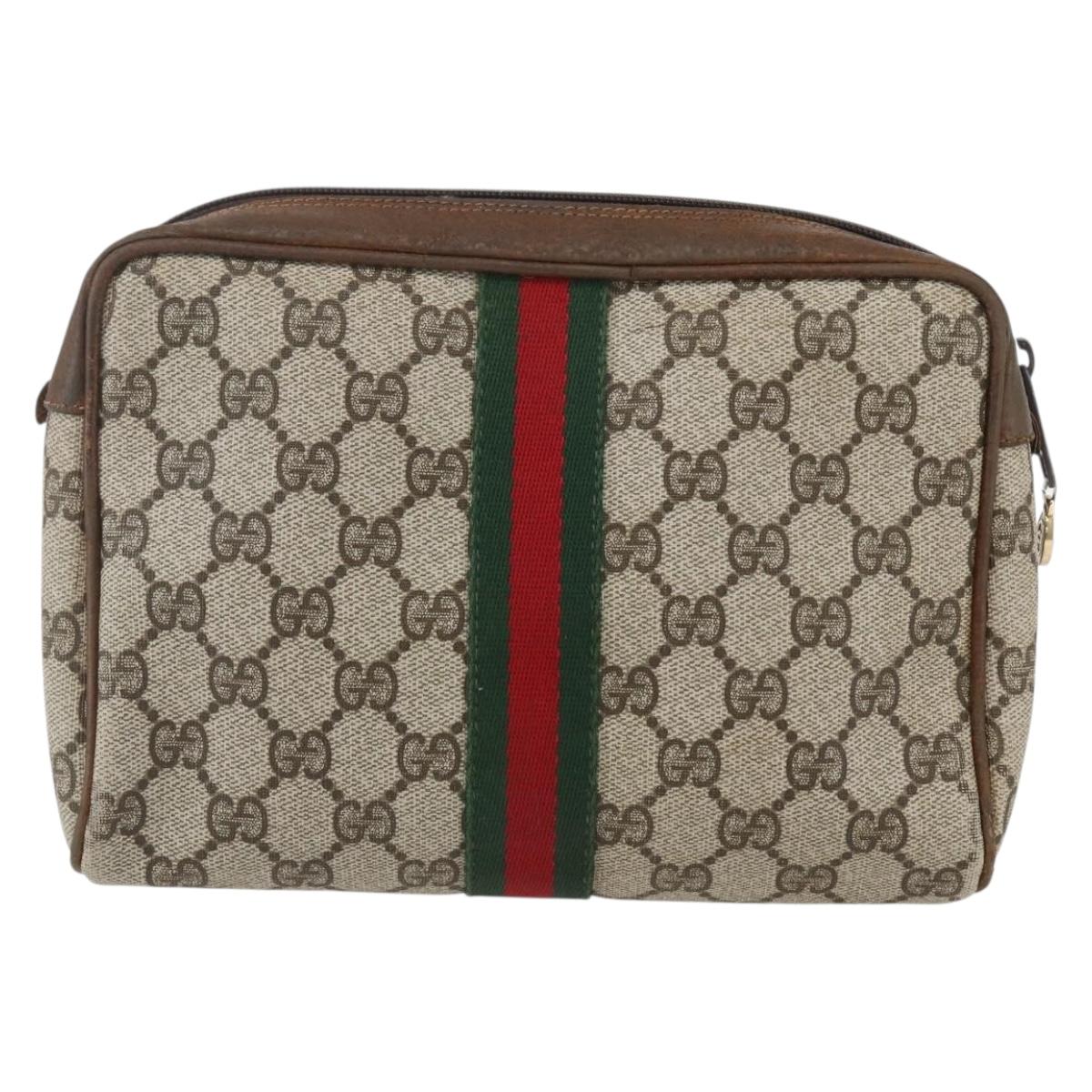 GUCCI GG Supreme Web Sherry Line Bag PVC Beige Gold 98 69 014 3553 Auth bs31695