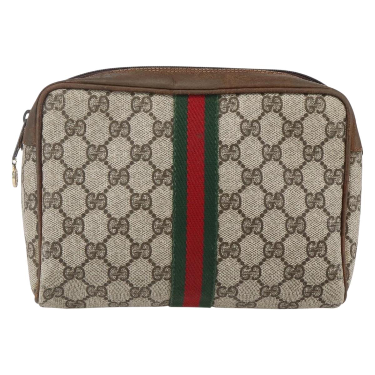 GUCCI GG Supreme Web Sherry Line Bag PVC Beige Gold 98 69 014 3553 Auth bs31695