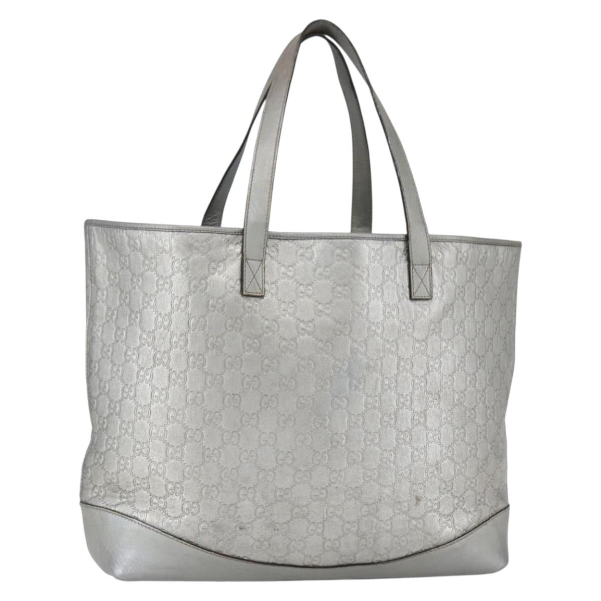 GUCCI GG Canvas Guccissima Tote Bag Leather Outlet Silver 238696 Auth bs31696