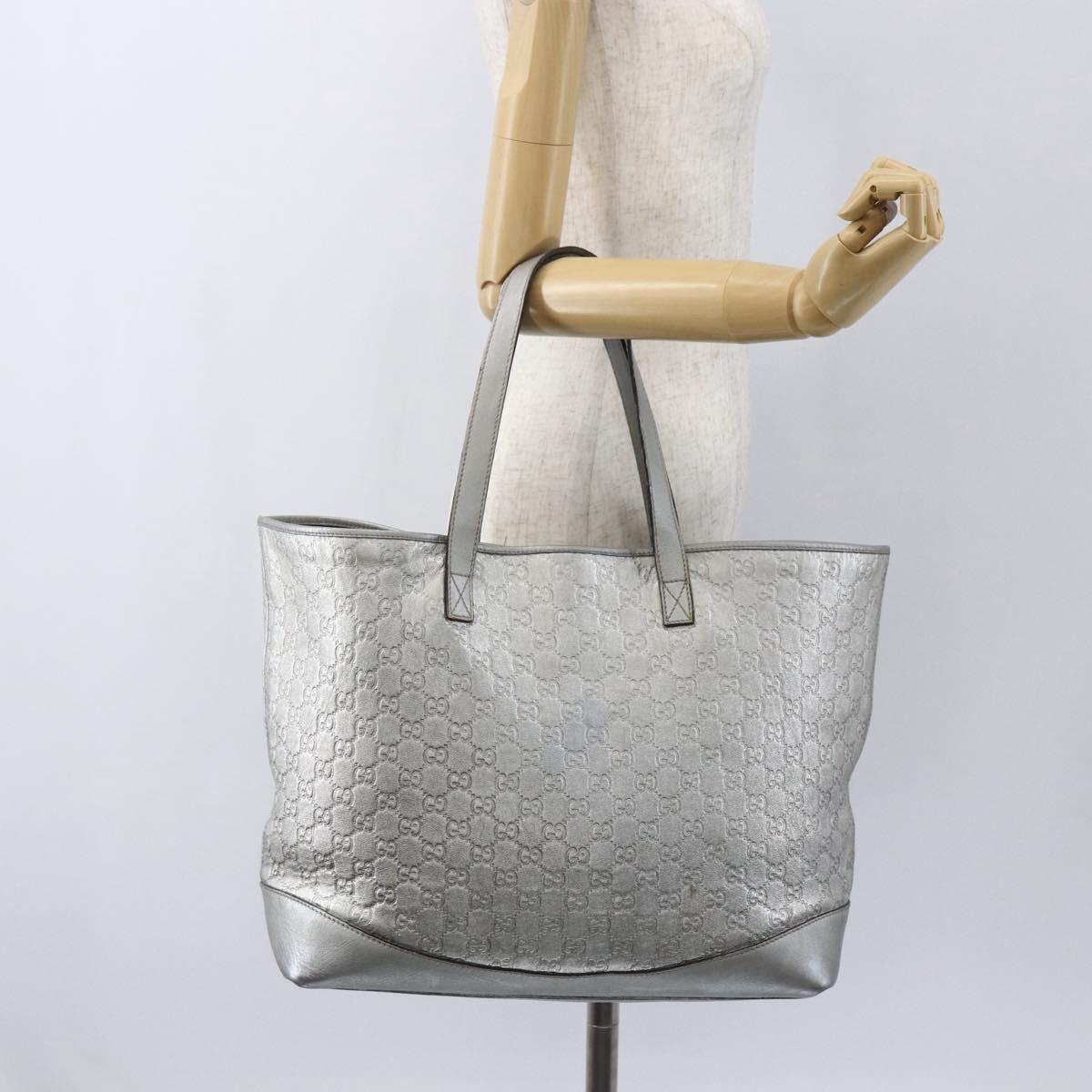 GUCCI GG Canvas Guccissima Tote Bag Leather Outlet Silver 238696 Auth bs31696