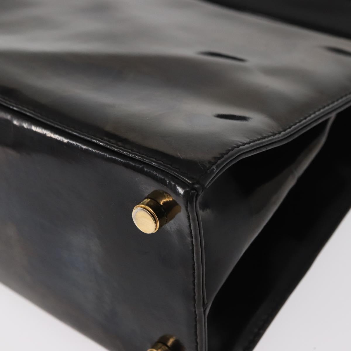 Salvatore Ferragamo Vala Hand Bag Enamel Black Gold Auth bs31709