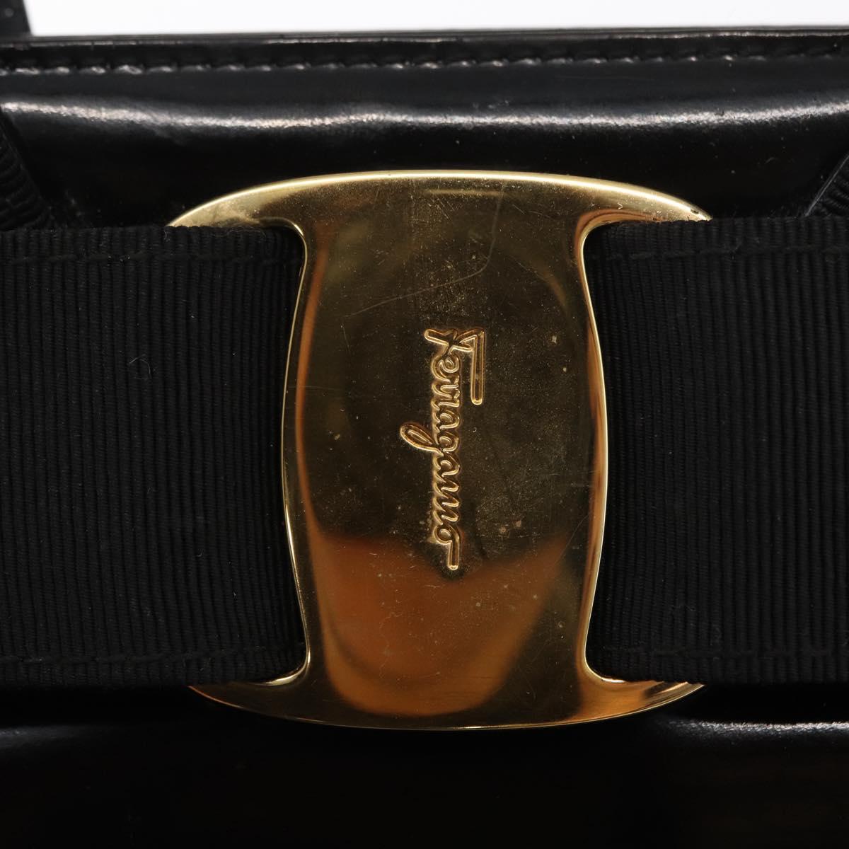 Salvatore Ferragamo Vala Hand Bag Enamel Black Gold Auth bs31709