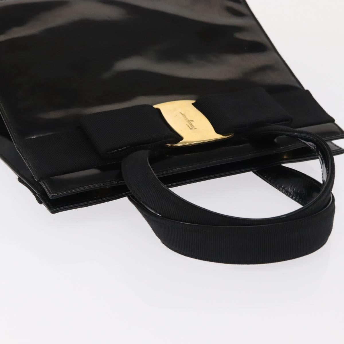 Salvatore Ferragamo Vala Hand Bag Enamel Black Gold Auth bs31709