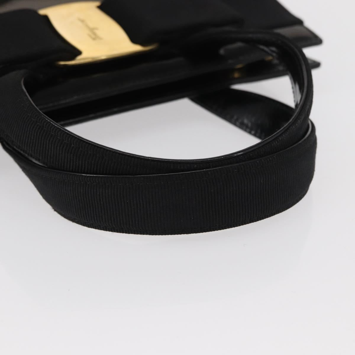 Salvatore Ferragamo Vala Hand Bag Enamel Black Gold Auth bs31709