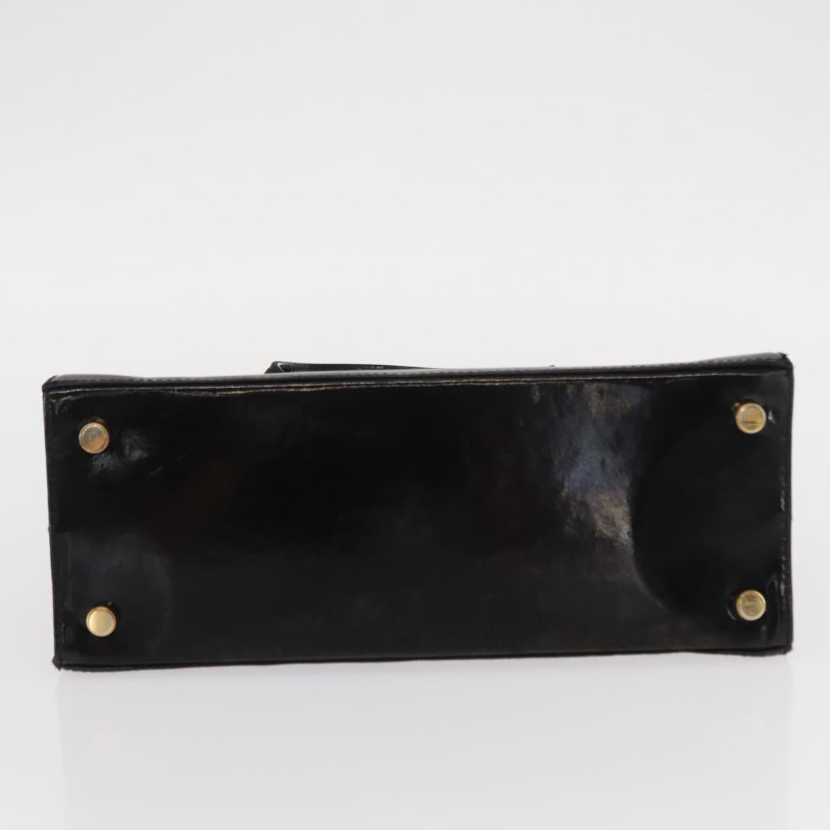 Salvatore Ferragamo Vala Hand Bag Enamel Black Gold Auth bs31709