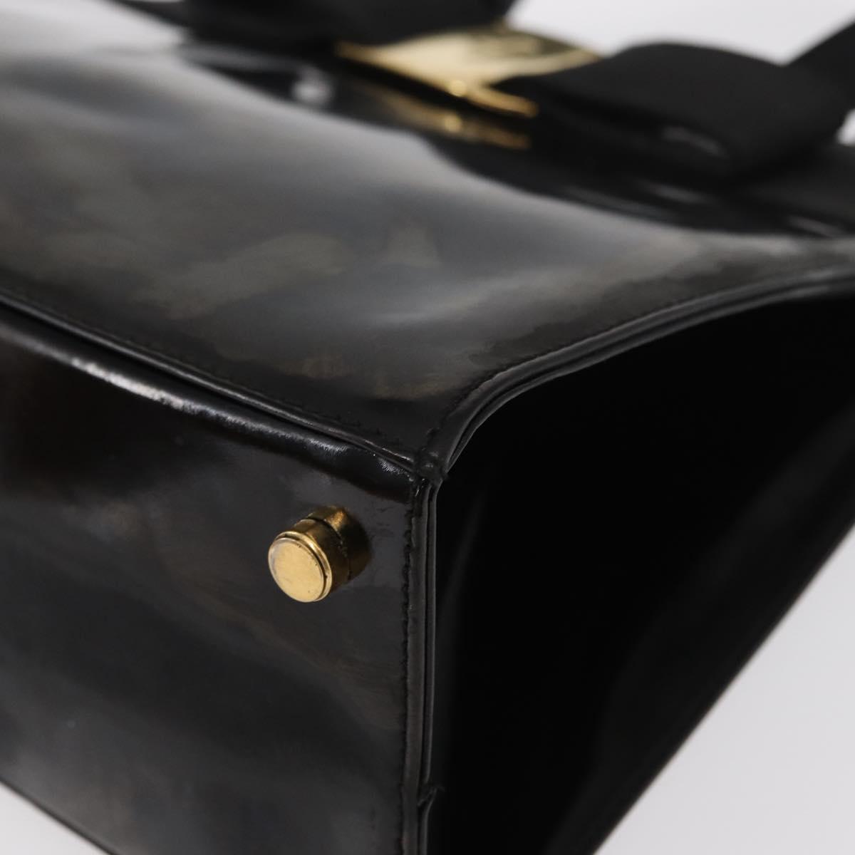 Salvatore Ferragamo Vala Hand Bag Enamel Black Gold Auth bs31711