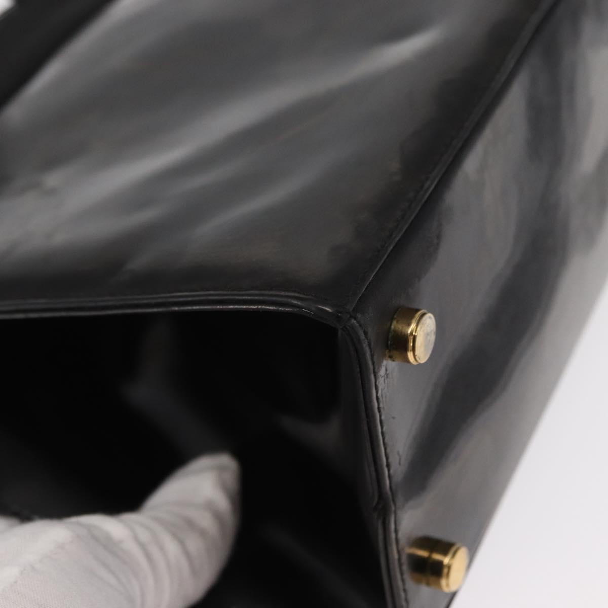Salvatore Ferragamo Vala Hand Bag Enamel Black Gold Auth bs31711