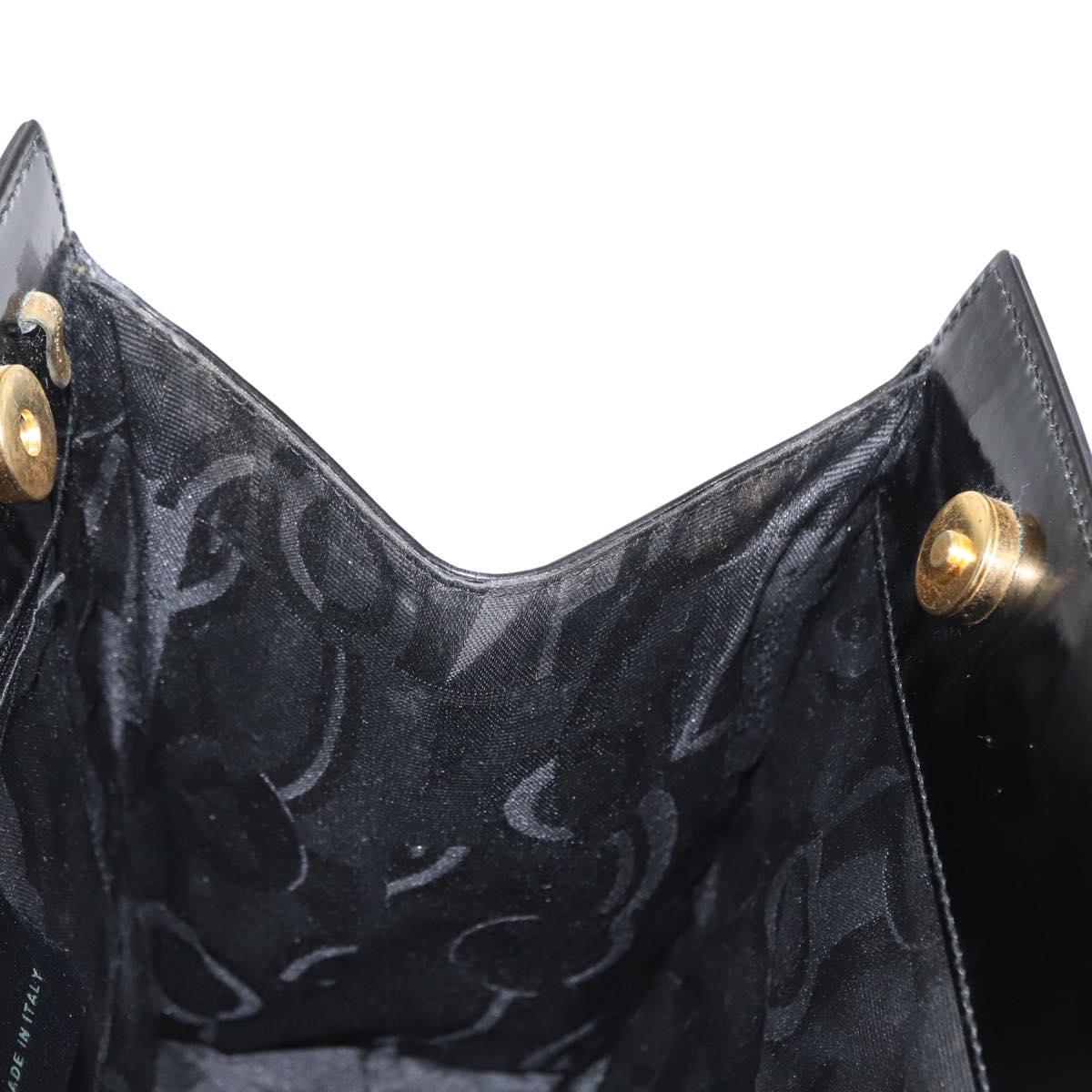 Salvatore Ferragamo Vala Hand Bag Enamel Black Gold Auth bs31711