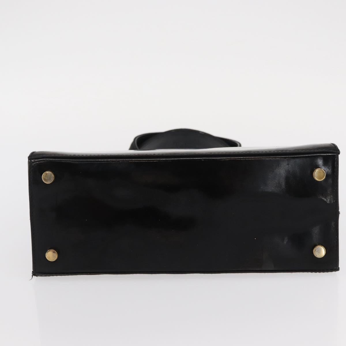 Salvatore Ferragamo Vala Hand Bag Enamel Black Gold Auth bs31711