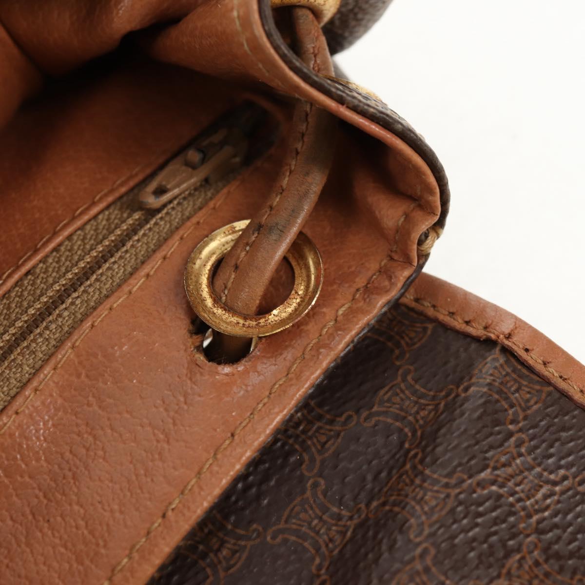 CELINE Macadam Canvas Backpack PVC Leather Brown Gold Auth bs31713