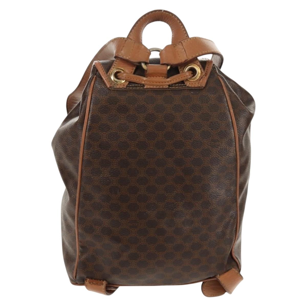 CELINE Macadam Canvas Backpack PVC Leather Brown Gold Auth bs31713