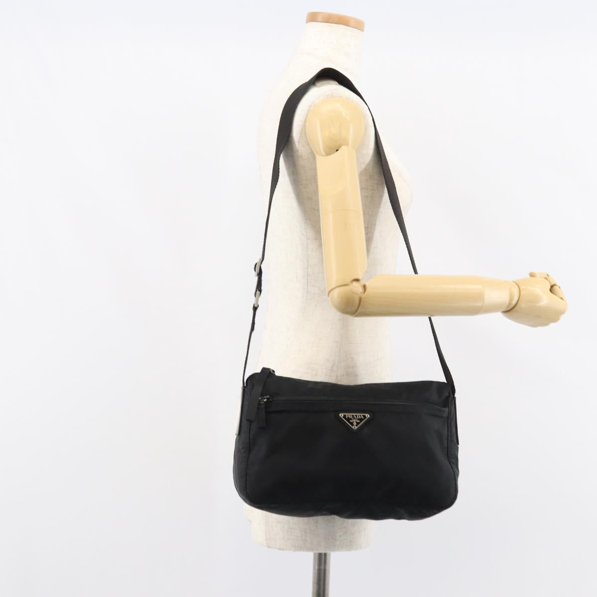PRADA Shoulder Bag Nylon Black Silver Auth bs31714
