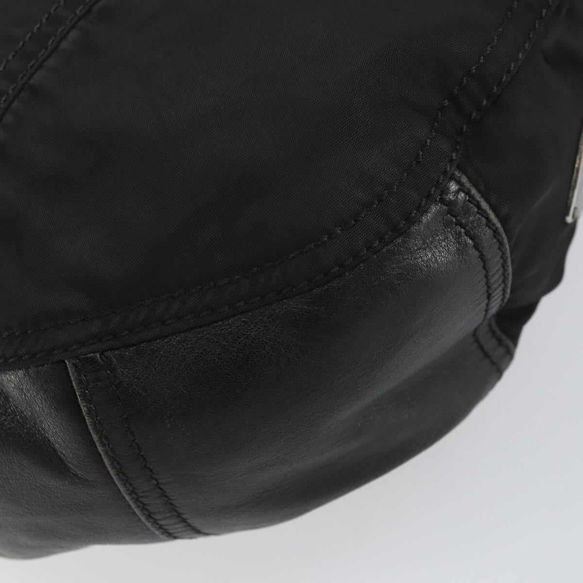 PRADA Shoulder Bag Nylon Leather Black Silver Auth bs31716