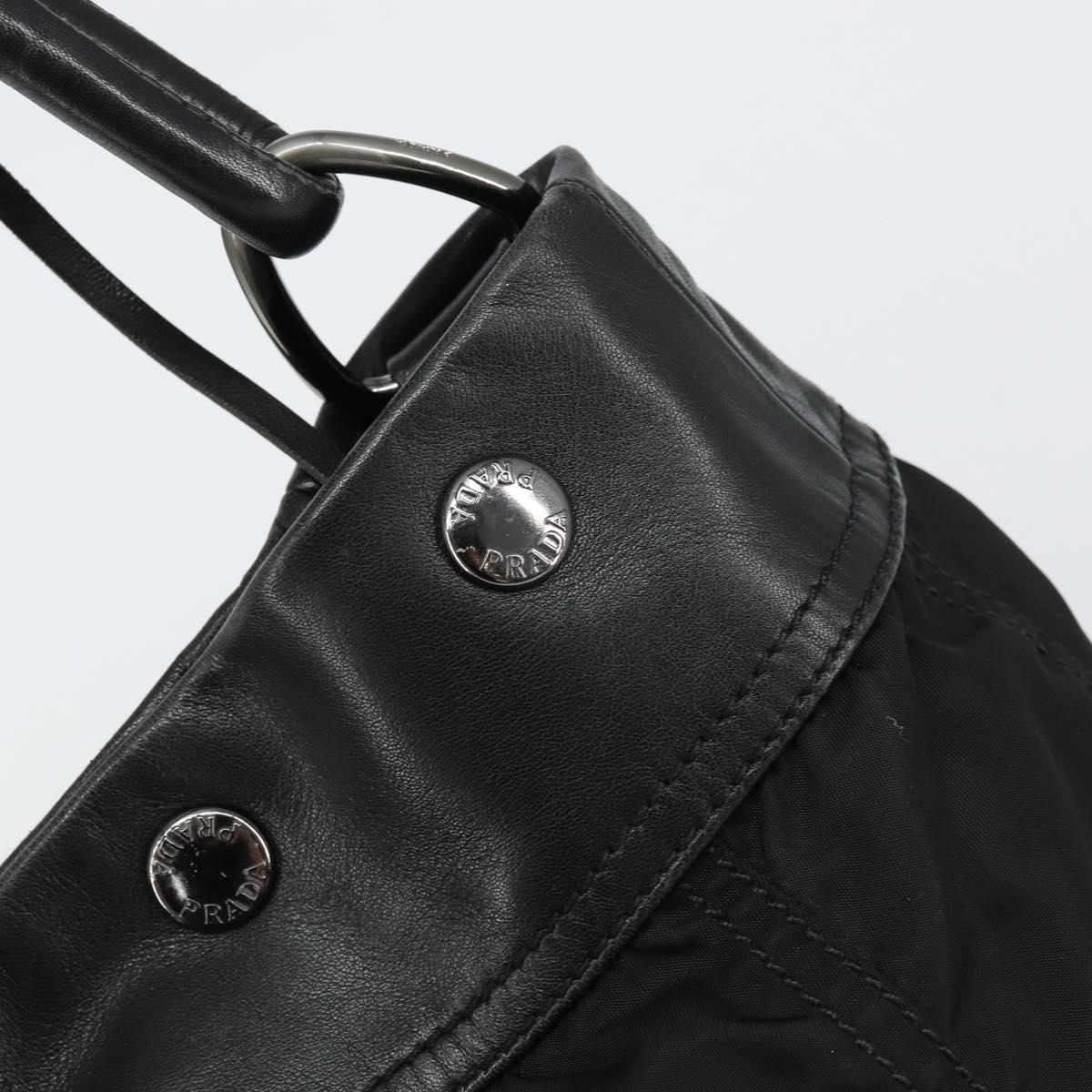 PRADA Shoulder Bag Nylon Leather Black Silver Auth bs31716