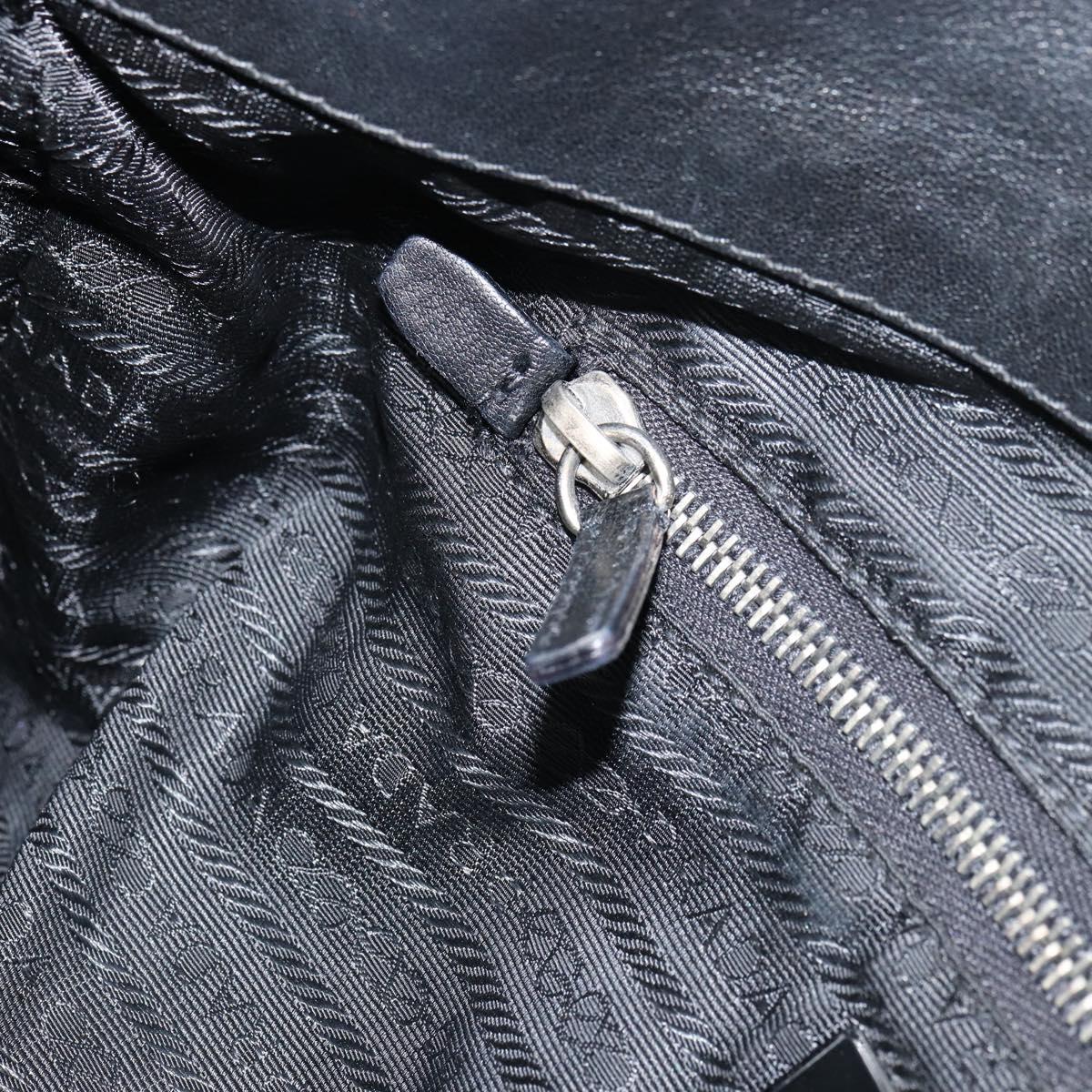 PRADA Shoulder Bag Nylon Leather Black Silver Auth bs31716